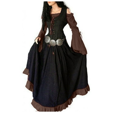 Juosiy Women Off-the-Shoulder Vintage Dresses Drawstring Girdling Gothic Dress Swing Skirt Bell Sleeve Hallowenn
