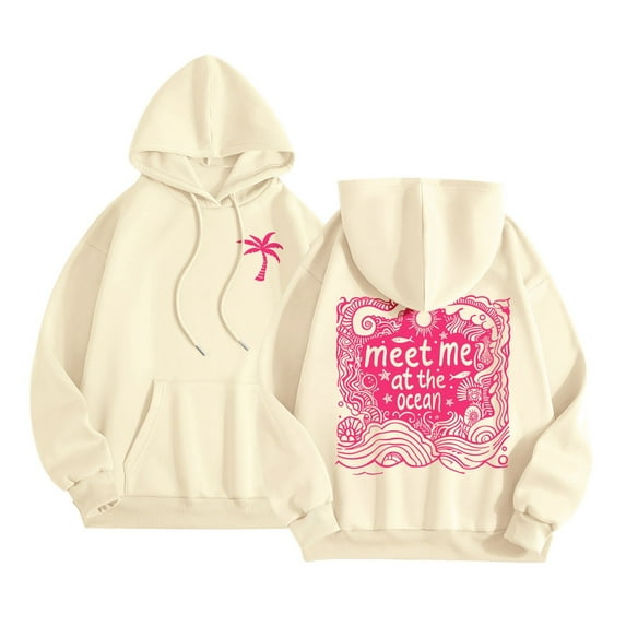 Juosiy Women Oversize Solid Color Hoodie Casual Loose Cute Graphic Printed Long Sleeve Sweatshirt