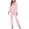 thumbnail image 1 of Juosiy Women Pink Striped Ice Silk Pajamas Soft Comfy Long Sleeve Shirts and Long Pants Sleepwear Home Clothing, 1 of 4