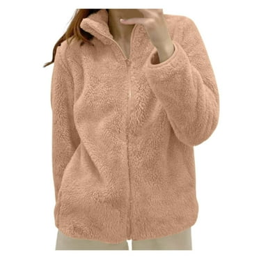 Juosiy Women Plus Size Casual Loose Solid Color Warm Fleece Jacket Coat Autumn and Winter Long Sleeve Zipper Outerwear with Pockets