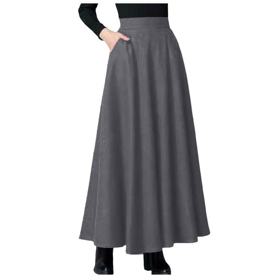 Juosiy Women Plus Size Elegant Mid Length A Line Skirt High Waist Large Swing Pleated Skirt with Pockets