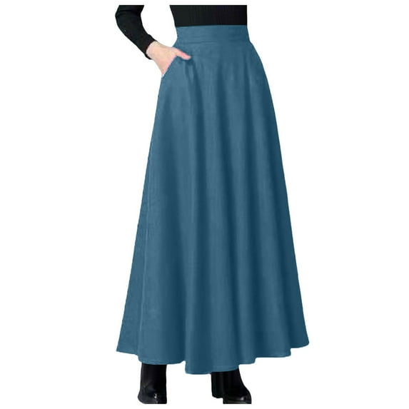 Juosiy Women Plus Size Elegant Mid Length A Line Skirt High Waist Large Swing Pleated Skirt with Pockets