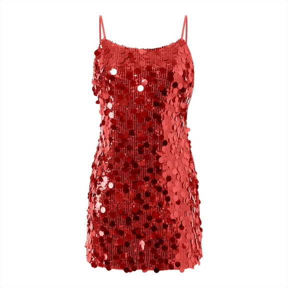 Juosiy Women Sexy Sequined Slim Backless Dress Trendy Solid Color Suspenders Mini Skirt