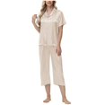 thumbnail image 1 of Juosiy Women Simpe Fashion Ice Silk Satin Sleepwear Solid Color Smooth Lapel Short Sleeve Capri Pajamas Home Suit, 1 of 7
