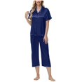 thumbnail image 1 of Juosiy Women Simpe Fashion Ice Silk Satin Sleepwear Solid Color Smooth Lapel Short Sleeve Capri Pajamas Home Suit, 1 of 7