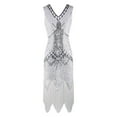 thumbnail image 1 of Juosiy Women Vintage Flapper Dresses Fashion V Neck Beaded Fringed Sleeveless Dress, 1 of 2