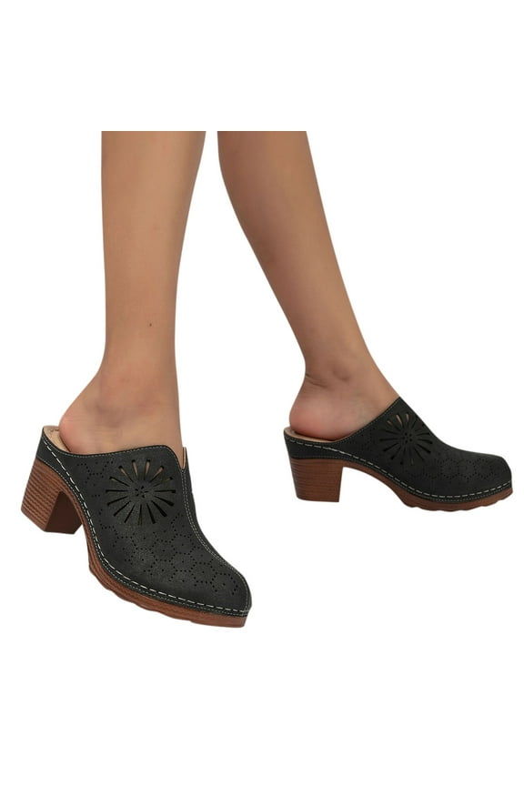 Women's Dress Shoes Comfortable Low Block Heels Mule Classic Closed Toe Slip On Slide