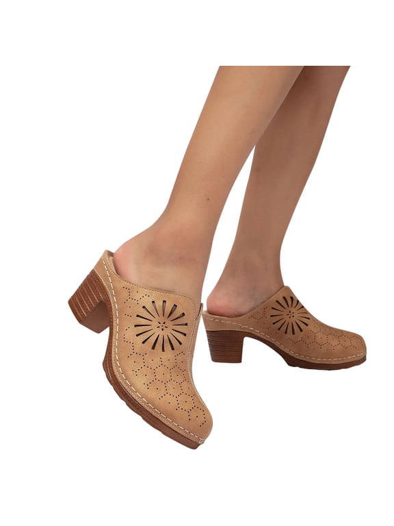 Women's Dress Shoes Comfortable Low Block Heels Mule Classic Closed Toe Slip On Slide