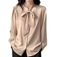 thumbnail image 1 of Juosiy Women's Elegant and Unique Design Bow Tie Blouse Soft Comfy Loose Satin Long Sleeve Professional Shirts, 1 of 3