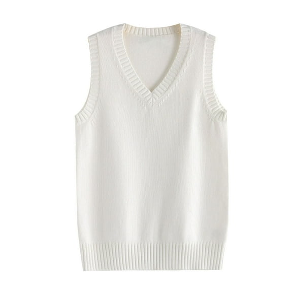 Juosiy Women's Fashion Casual JK Uniform Solid Color Vest Fall and Winter V-Neck Sleeveless Knit pullover Sweater