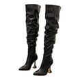 thumbnail image 1 of Juosiy Women's Knee High Kitten Mid Heel Leather Pointed Toe Side Zipper Fall Long Tall Boots, 1 of 8