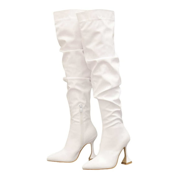 Juosiy Women's Knee High Kitten Mid Heel Leather Pointed Toe Side Zipper Fall Long Tall Boots