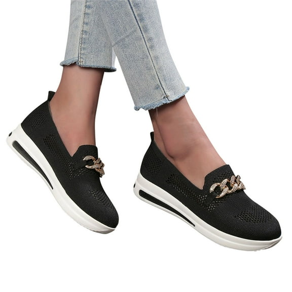 Juosiy Women's Metal Chain Slip On Platform Tennis Sneakers Casual Breathable Low Top Flat Loafers