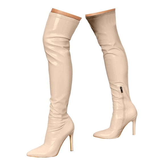 Juosiy Women's Over The Knee Boots Comfortable Leather Thigh High Pointed Toe Stiletto Long Sexy Boots