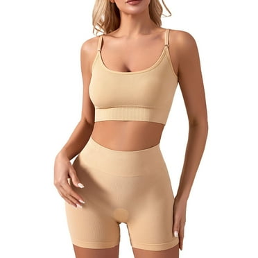 Juosiy Women's Simple Solid Color Ribbed Workout 8 Piece Sets Seamless High Waist Gym Outfit Yoga Shorts Sets