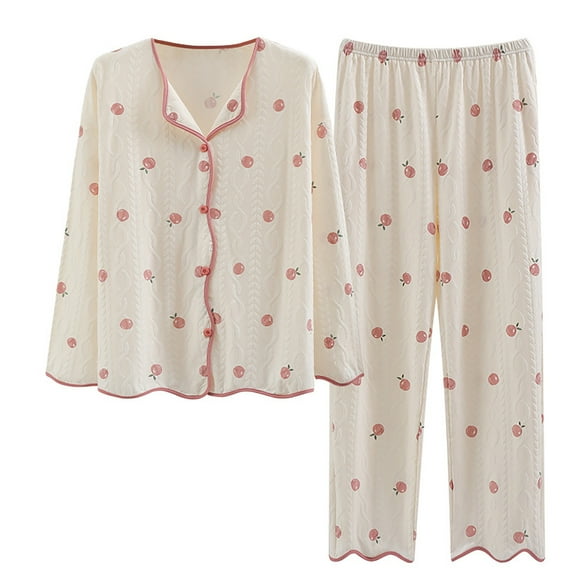 Juosiy Women's Spring and Autumn Long Sleeved Shirts and Trousers Pajamas Sets Casual Comfortable Printed Sleepwear