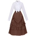 thumbnail image 1 of Juosiy Women's Vintage Steampunk Gothic Victorian Renaissance Dress Set Plus Size Lapel Ruffled Design Long Sleeve Pleated Skirts, 1 of 8