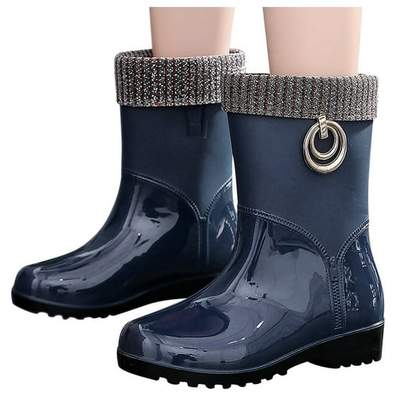 Juosiy Women's Warm Rain Boots for Winter Autumn Comfortable Wide Calf Water-proof Non Slip Work Shoes