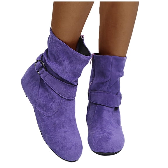 Juosiy Womens Ankle Booties Side Zipper Slouch Mid-Calf Flat Low Heel Vintage Chelsea Boots