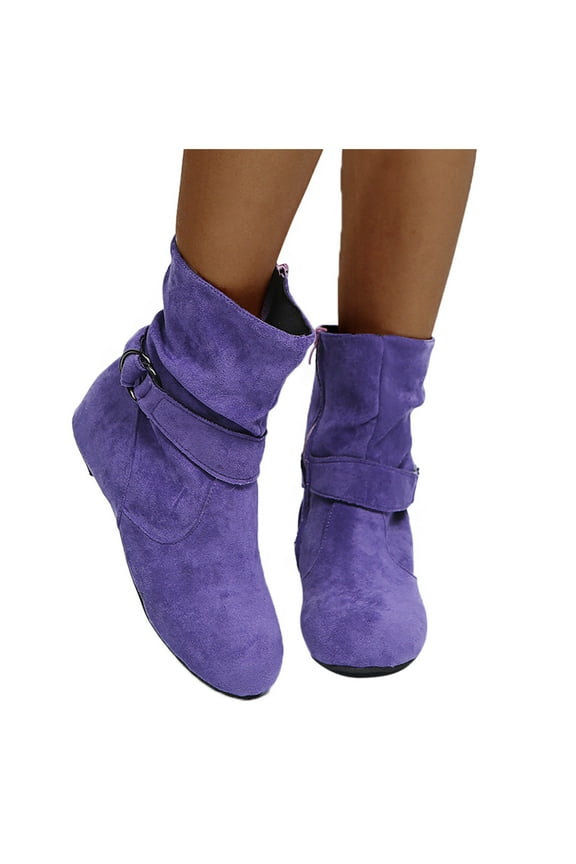 Womens Ankle Booties Side Zipper Slouch Mid-Calf Flat Low Heel Vintage Chelsea Boots