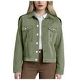 thumbnail image 1 of Juosiy Womens Autumn and Winter Trendy Short Denim Jacket Casual Lapel Solid Color Long Sleeve Button Outwear with Pockets, 1 of 9