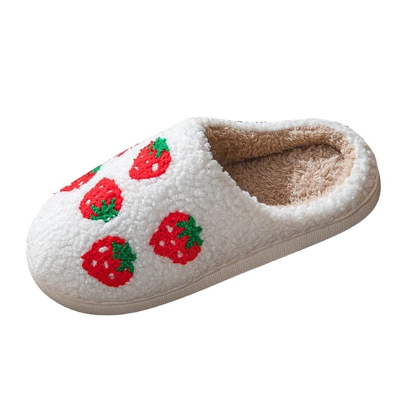 Juosiy Womens Bedroom Slippers Cute Strawberry Pattern Warm Soft Fuzzy Non Slip Work Shoes