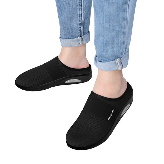 Juosiy Womens Breathable Closed toe Mesh Walking Flat Mules Sneakers Backless Slip On Shoes