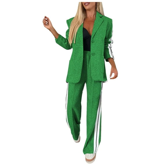 Juosiy Womens Fashion 21 Piece Outfits Lapel Single Long Sleeve Suit Tops and Wide Leg Work Pants Casual Sets with Pockets
