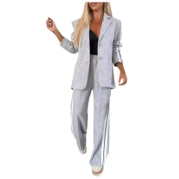 Juosiy Womens Fashion 22 Piece Outfits Lapel Single Long Sleeve Suit Tops and Wide Leg Work Pants Casual Sets with Pockets