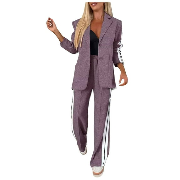 Juosiy Womens Fashion 30 Piece Outfits Lapel Single Long Sleeve Suit Tops and Wide Leg Work Pants Casual Sets with Pockets