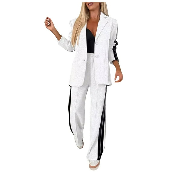 Juosiy Womens Fashion 45 Piece Outfits Lapel Single Long Sleeve Suit Tops and Wide Leg Work Pants Casual Sets with Pockets