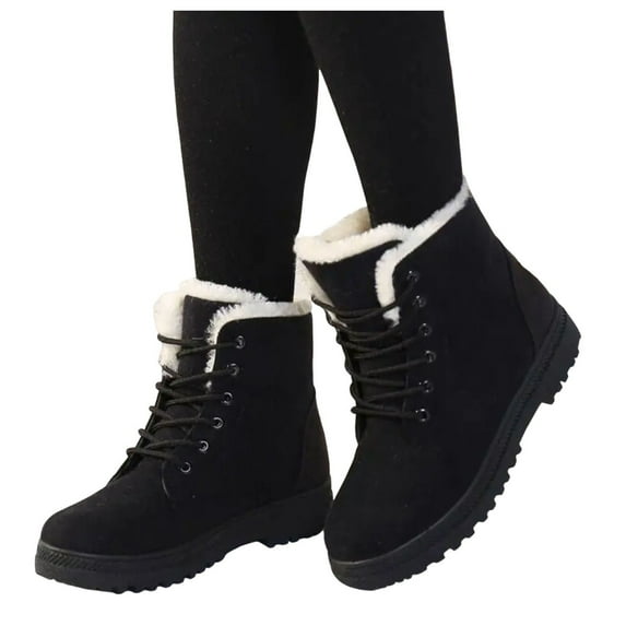 Juosiy Womens Fleece Lined Ankle Boots Winter Non Slip Snow Booties Warm Lace up Walking Shoes