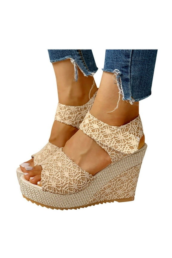 Womens Floral Printed Wedge Espadrille Sandals Slingback Open Toe Summer Platform Heeled Shoes