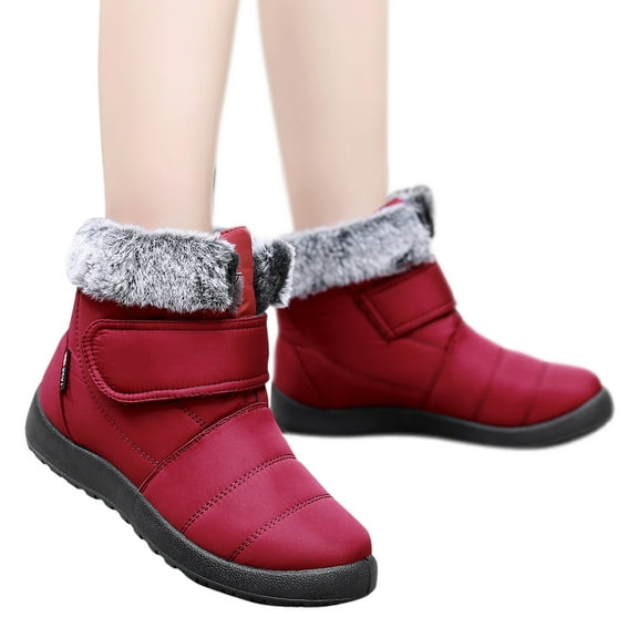 Juosiy Womens Snow Boots Furry Lined Warm Slip On Ankle Booties Outdoor Water-proof Non Slip Work Shoes
