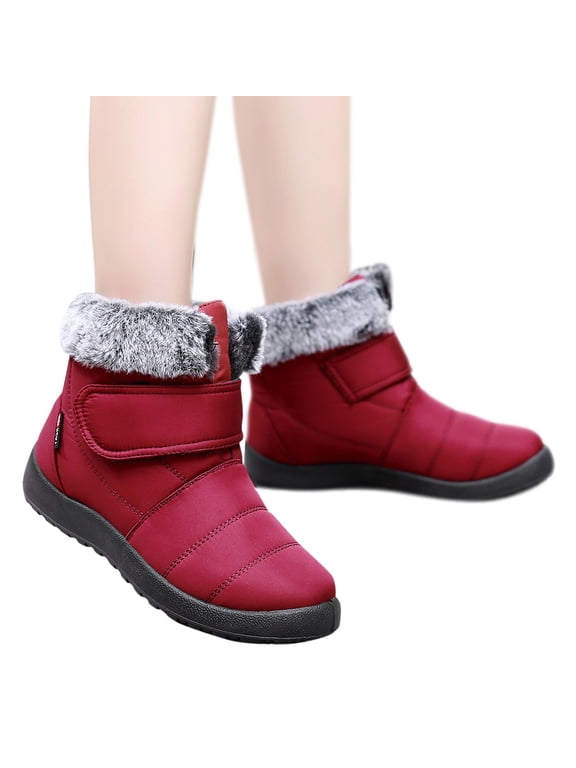 Womens Snow Boots Furry Lined Warm Slip On Ankle Booties Outdoor Water-proof Non Slip Work Shoes