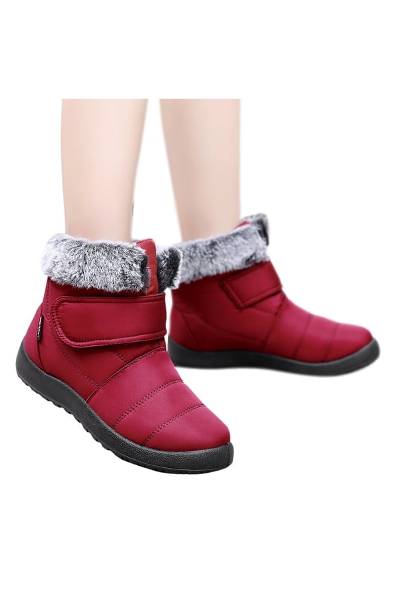 Womens Snow Boots Furry Lined Warm Slip On Ankle Booties Outdoor Water-proof Non Slip Work Shoes