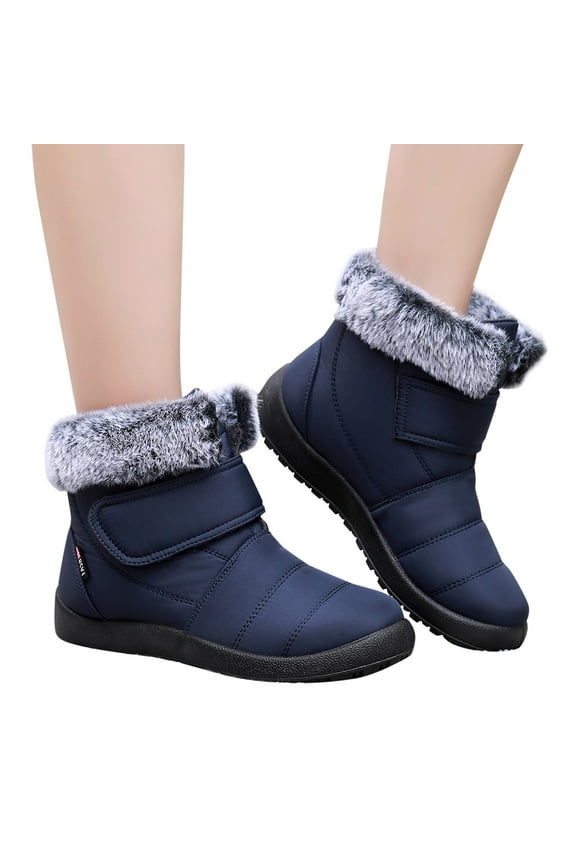 Womens Snow Boots Furry Lined Warm Slip On Ankle Booties Outdoor Water-proof Non Slip Work Shoes