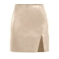 thumbnail image 1 of Juosiy Womens Trendy Vintage High Waist Short Bodycon Skirts Solid Color Slit Mini Leather Skirts, 1 of 4