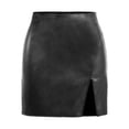 thumbnail image 1 of Juosiy Womens Trendy Vintage High Waist Short Bodycon Skirts Solid Color Slit Mini Leather Skirts, 1 of 4