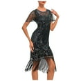 thumbnail image 1 of Juosiy Womens Vintage Mardi Gras Themed Masquerade Sequined Dress Short Sleeve See-Through Round Neck Skirts, 1 of 3