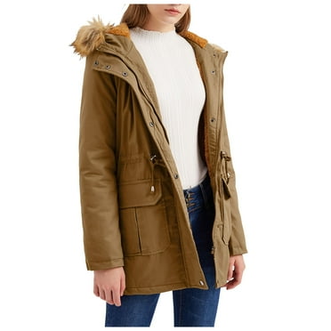 Juosiy Womens Winter Water Reprllent Coat Casual Solid Color Thicken Warm Fleece Lined Hood Jacket with Pockets