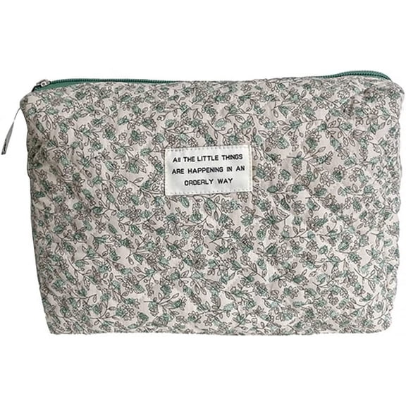 Juoxeepy Cotton Makeup Bag Large Travel Cosmetic Bag Quilted Cosmetic Pouch Coquette Aesthetic Floral Toiletry Bag