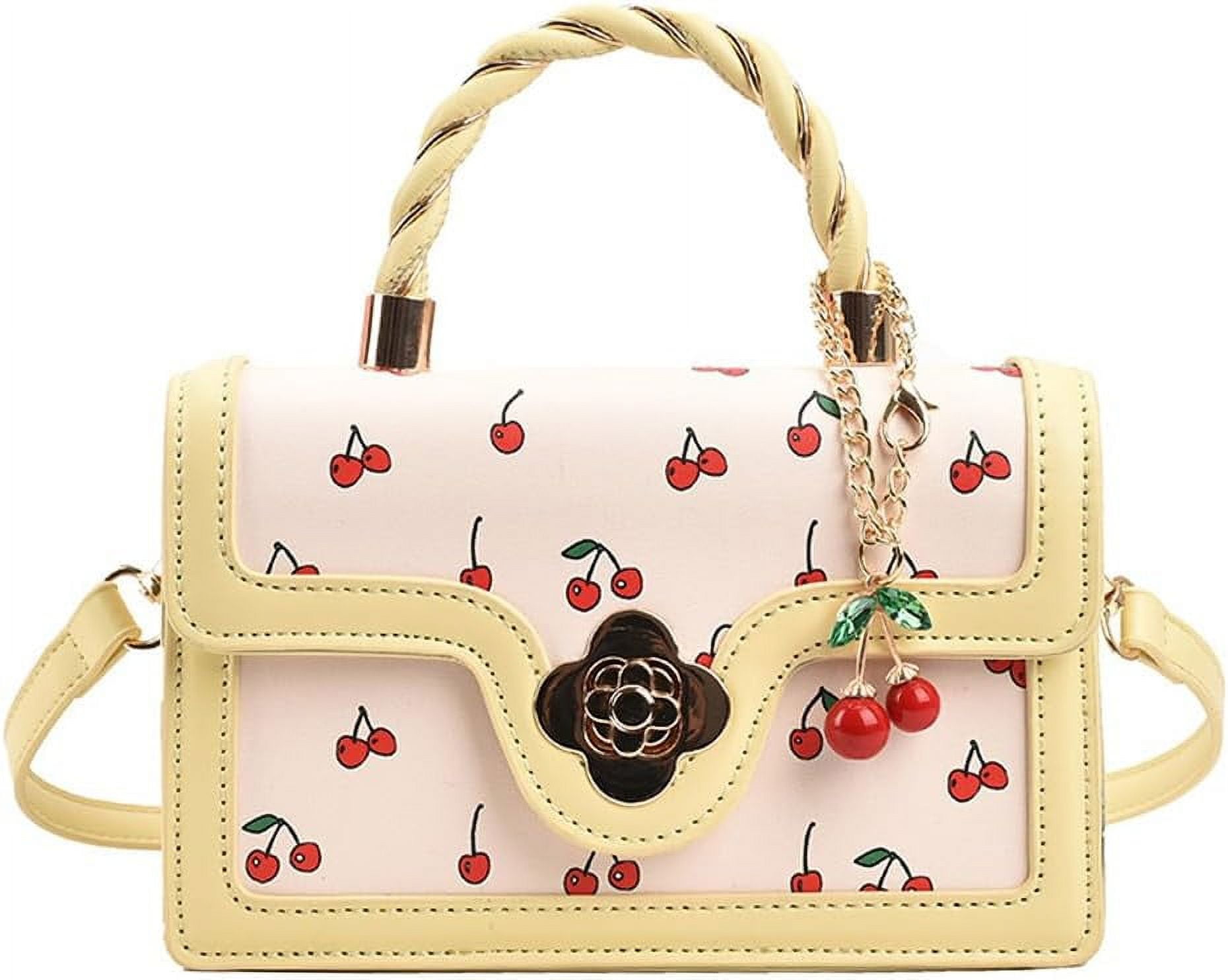 Juoxeepy Crossbody Purse Cute Cherry Print Handbag for Women Shoulder Bag Trendy Satchel Bag Purse with Flap Closure