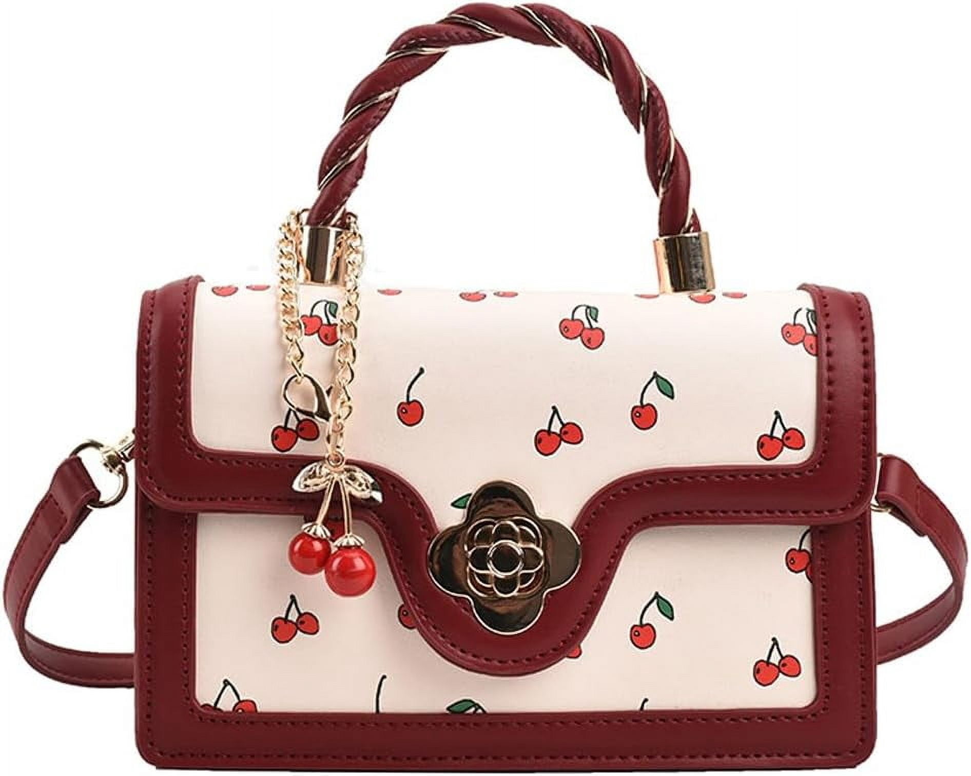 Juoxeepy Crossbody Purse Cute Cherry Print Handbag for Women Shoulder Bag Trendy Satchel Bag Purse with Flap Closure