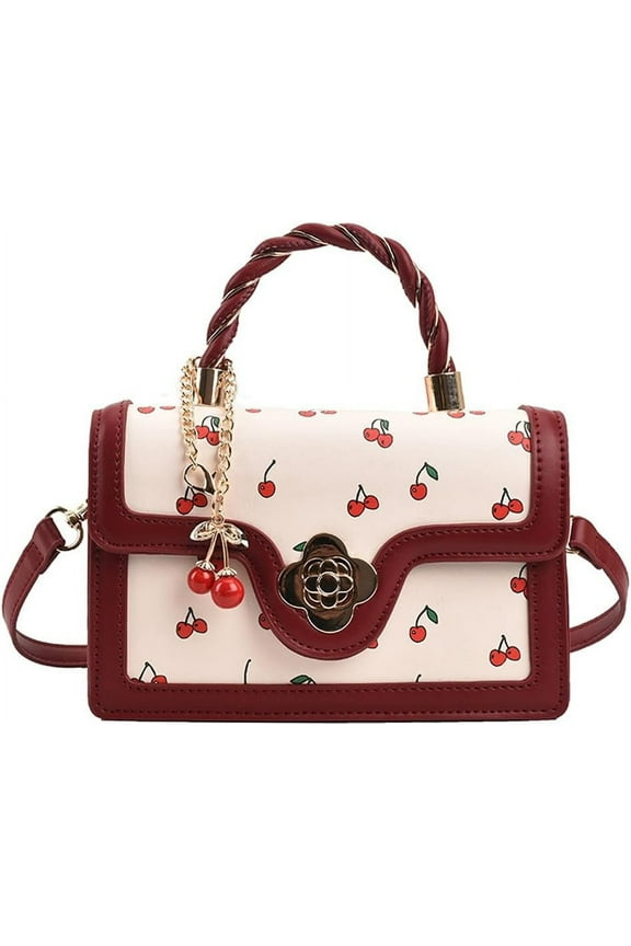 Juoxeepy Crossbody Purse Cute Cherry Print Handbag for Women Shoulder Bag Trendy Satchel Bag Purse with Flap Closure