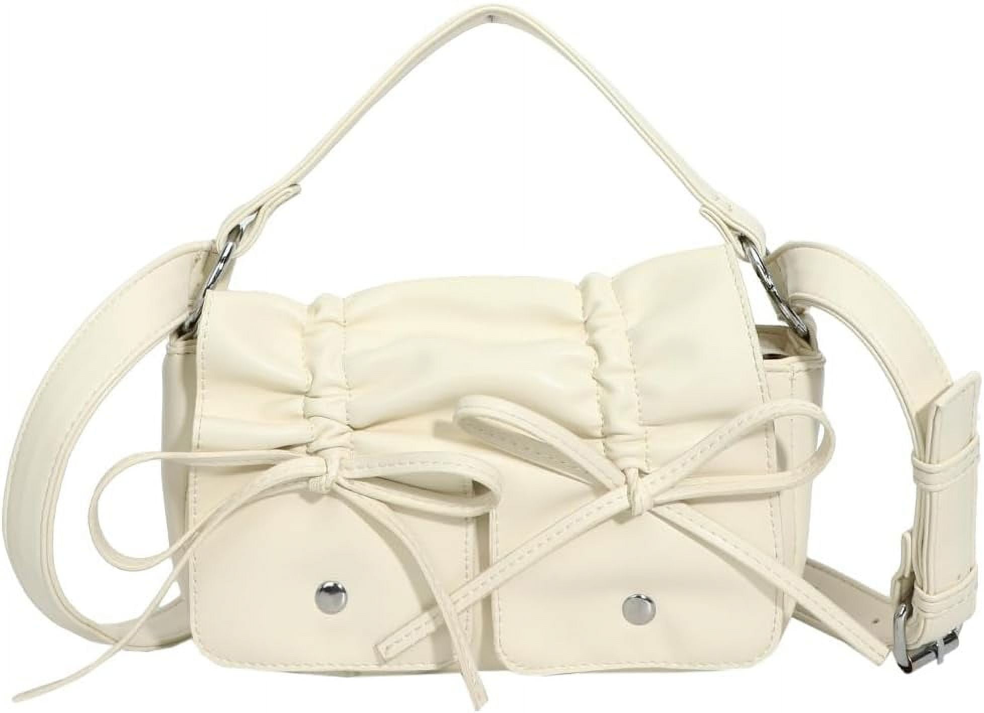 ★Wai Kei★ Vintage Enamel Shoulder Bag Ivory YK23FWAC08-2 Juoxeepy Drawstring Bow Purse Y2K Shoulder Bag Vintage Bow