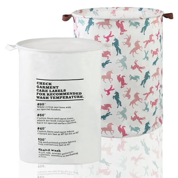 Jupean 2-Pack Large Laundry Basket, Waterproof Freestanding Laundry Hamper, Collapsible Tall Clothes Hamper with Extended Handles for Clothes Toys in the Dorm and Family