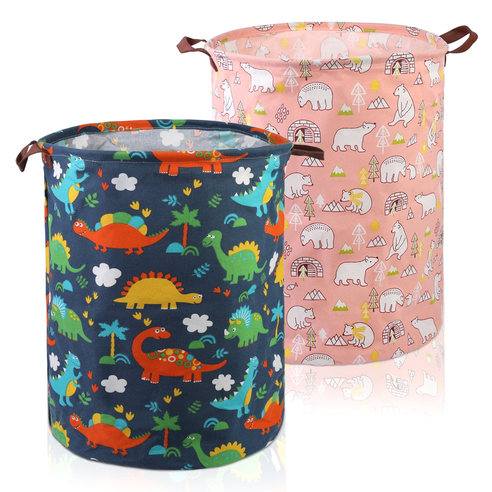 ZUEXT Extra Large Dinosaur Laundry Hamper - 63L, Collapsible, Waterproof, Green Canvas With Handles