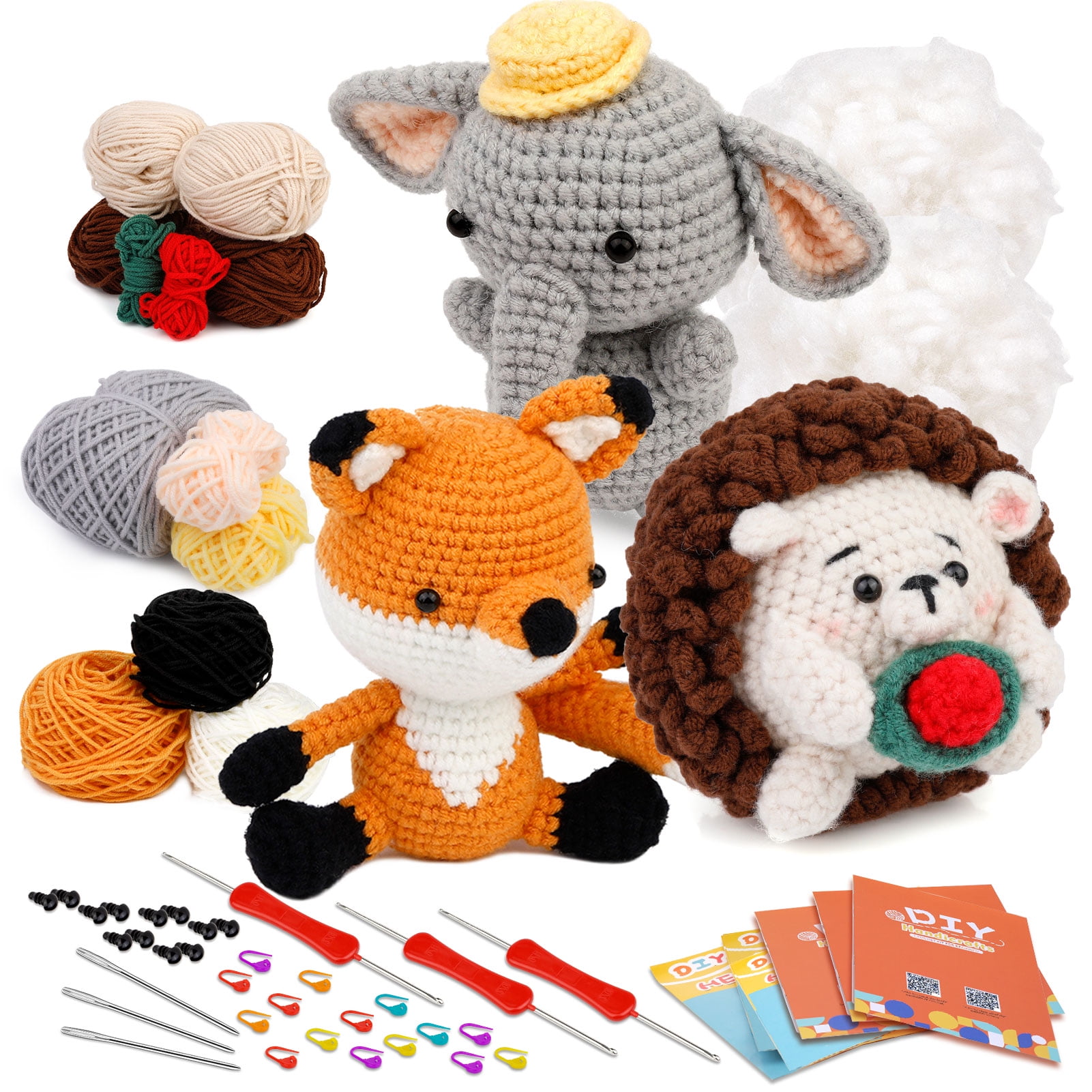  FJNATINH 3PCS Animals Crochet Kit for Beginners, Learn