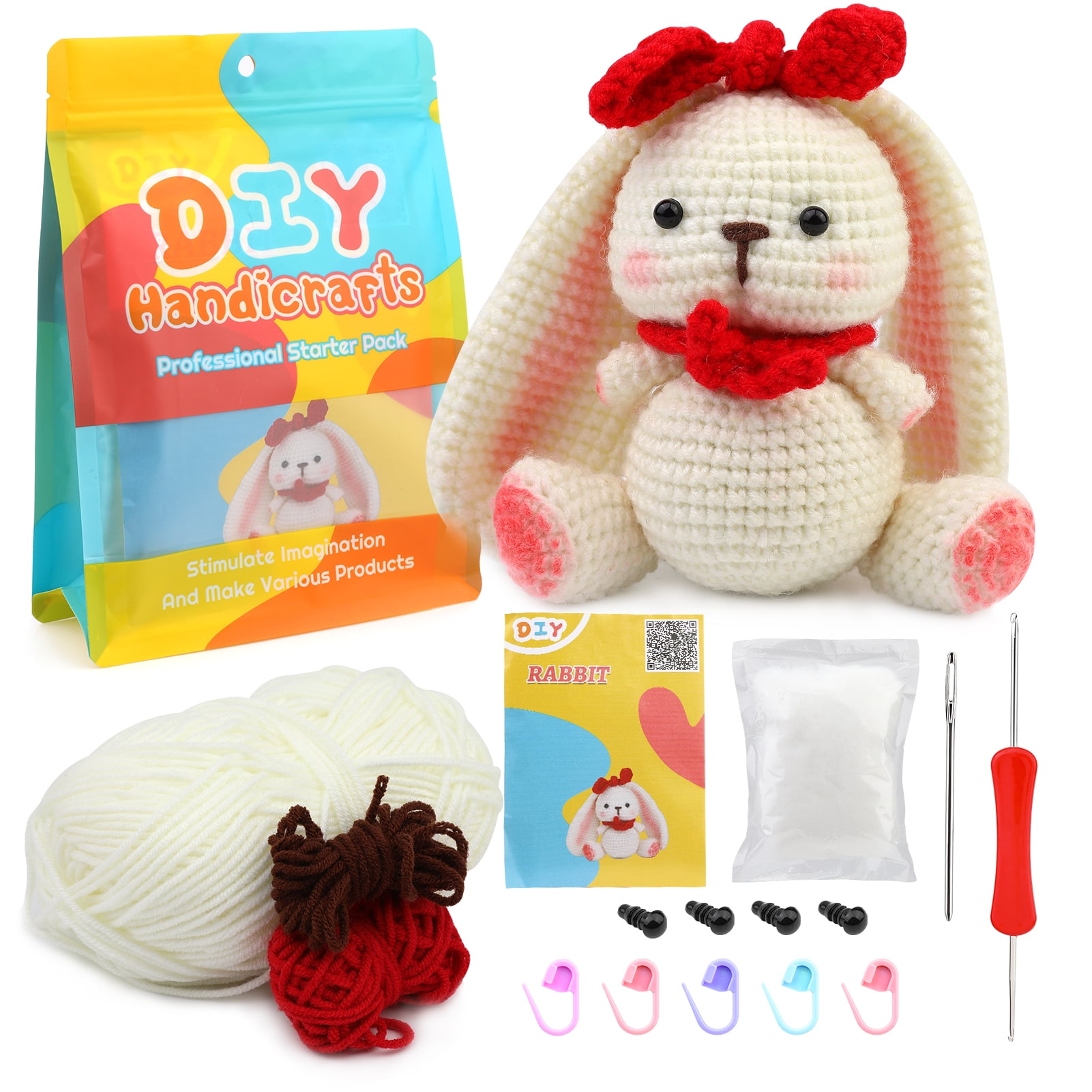 Jupean Beginners Crochet Kit, Cute Small Animals Kit for Beginers and  Experts,Crochet Starter Kit for Beginner DIY Craft Art (Rabbit). 